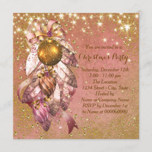 Pink and Gold Ornament Christmas Party Invitation