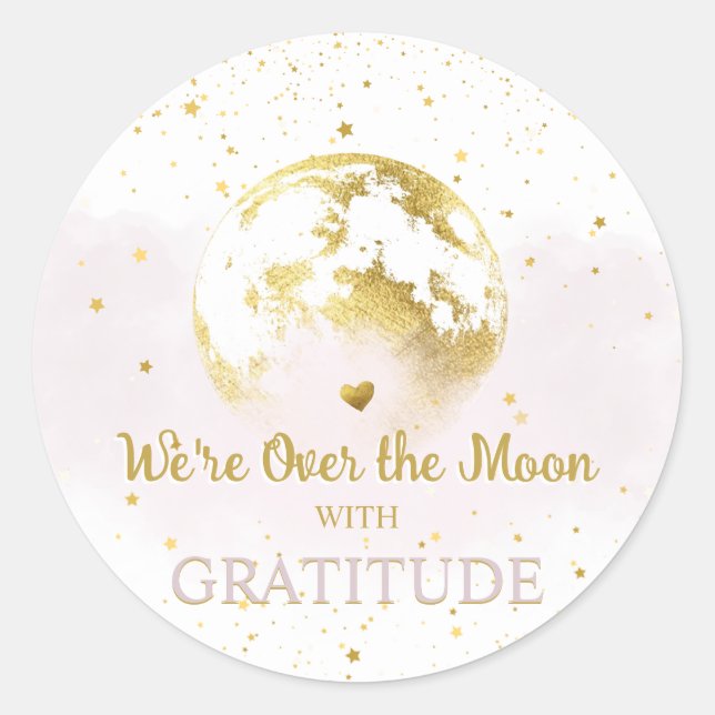 Pink and Gold Over the Moon Baby Shower Thank You Classic Round Sticker (Front)