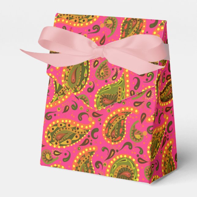 Pink and Gold Paisley Pretty Favour Box (Front Side)