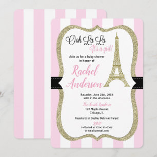 Pink and gold paris baby shower invitation girl