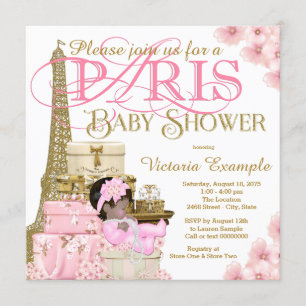 Pink and Gold Paris Ethnic Girl Baby Shower Invitation