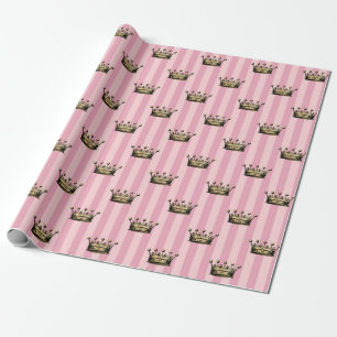 Pink and Gold Paris Foil Crowns Wrapping Paper