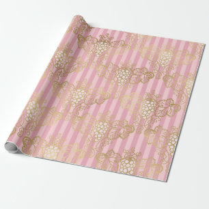 Pink and Gold Paris Foil Wine themed Wrapping Paper