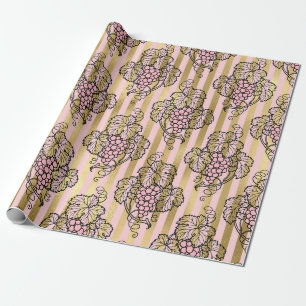 Pink and Gold Paris Foil Wine themed Wrapping Paper