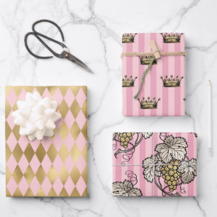 Pink and Gold Paris themed Wrapping Paper Sheet