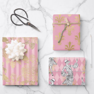 Pink and Gold Paris themed Wrapping Paper Sheet