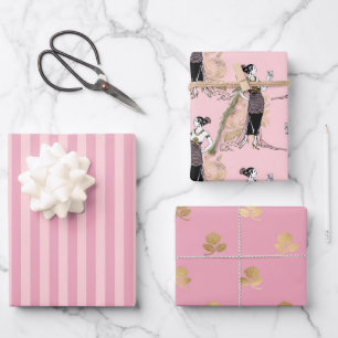 Pink and Gold Paris themed Wrapping Paper Sheet