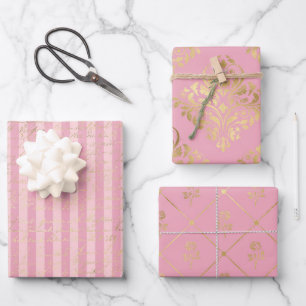 Pink and Gold Paris themed Wrapping Paper Sheet