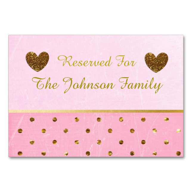 Pink and Gold Party or Wedding Table Cards (Front)