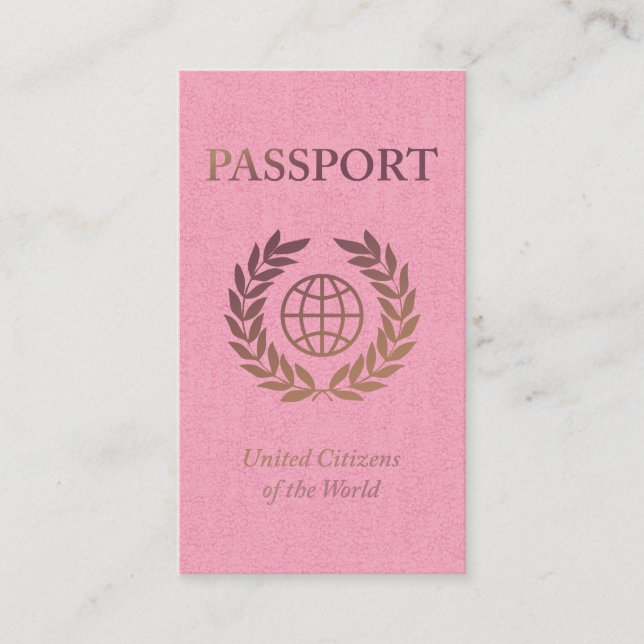 pink and gold passport business card (Front)