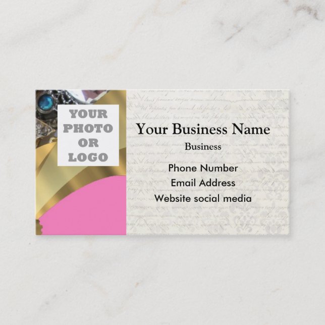 Pink and gold pattern photo template business card (Front)