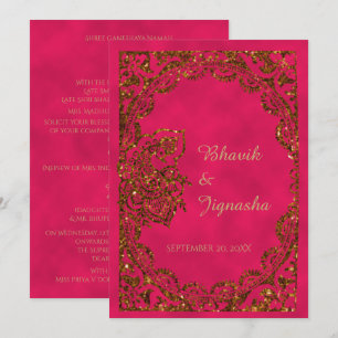 Pink and Gold Peacock Indian Wedding Invitation