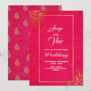 Pink and Gold Peacock Indian Wedding Invitation
