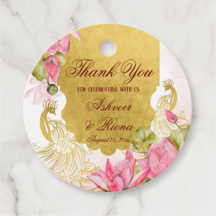 Pink and gold peacock lotus Indian wedding  Favour Tags