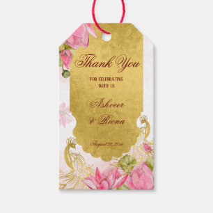 Pink and gold peacock lotus Indian wedding Gift Tags