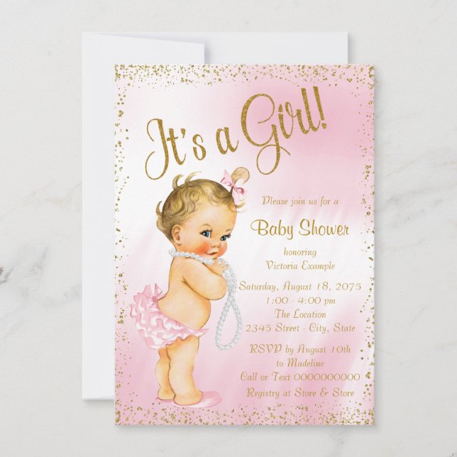 Pink and Gold Pearl Baby Shower Invitation (Front)