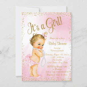 Pink and Gold Pearl Baby Shower Invitation