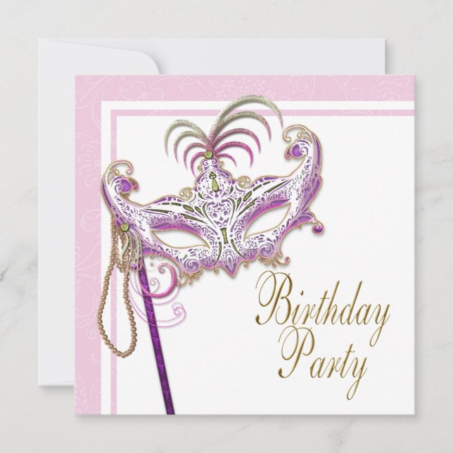 Pink and Gold Pearl Masquerade Party Invitation (Front)