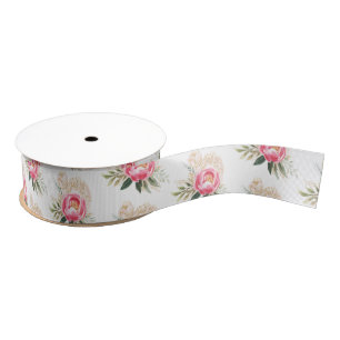 Pink and Gold Peonies Custom Colour Print Ribbon Grosgrain Ribbon