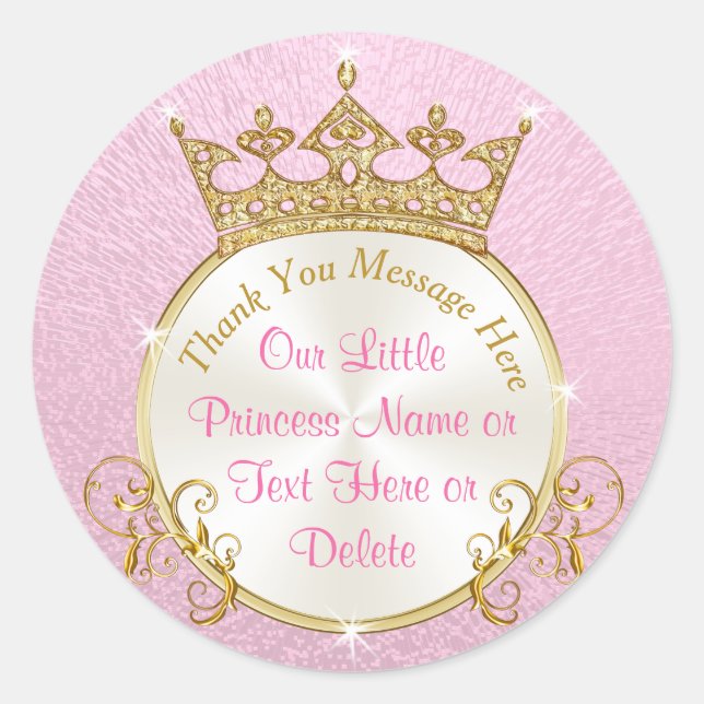 Pink and Gold Personalised Princess Stickers (Front)