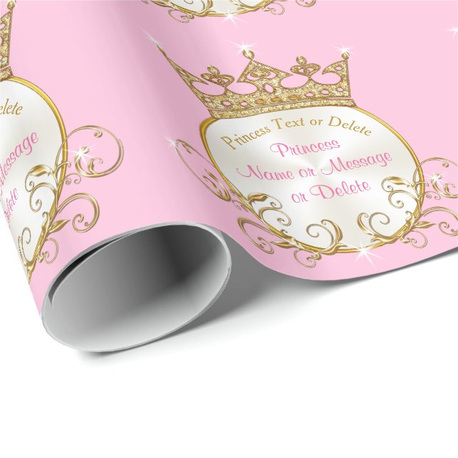 Pink and Gold Personalised Princess Wrapping Paper (Roll Corner)