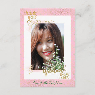 Pink and Gold Photo Graduation Thank You Card