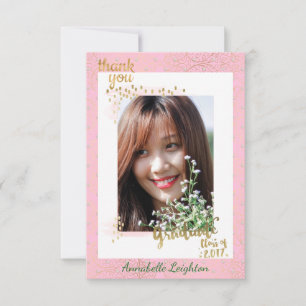 Pink and Gold Photo Graduation Thank You Card