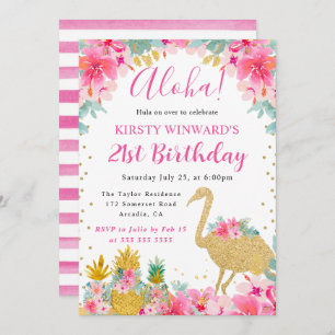 Pink and Gold Pineapples & Flamingo 21st Birthday Invitation