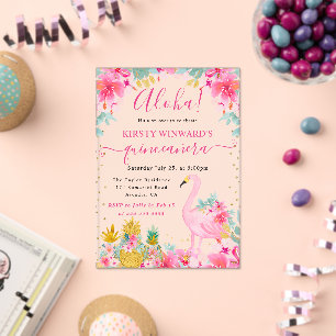 Pink and Gold Pineapples & Flamingo Quinceanera Acrylic Invitations