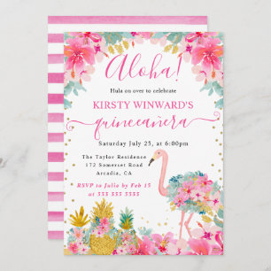 Pink and Gold Pineapples & Flamingo Quinceanera Invitation