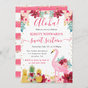 Pink and Gold Pineapples & Flamingo Sweet 16 Invitation