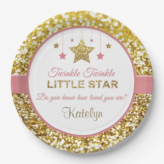 Pink and gold plates: Twinkle Twinkle little star Paper Plate (Front)