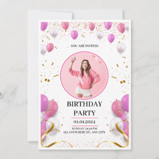 Pink and Gold Playful Personal Birthday Invitation