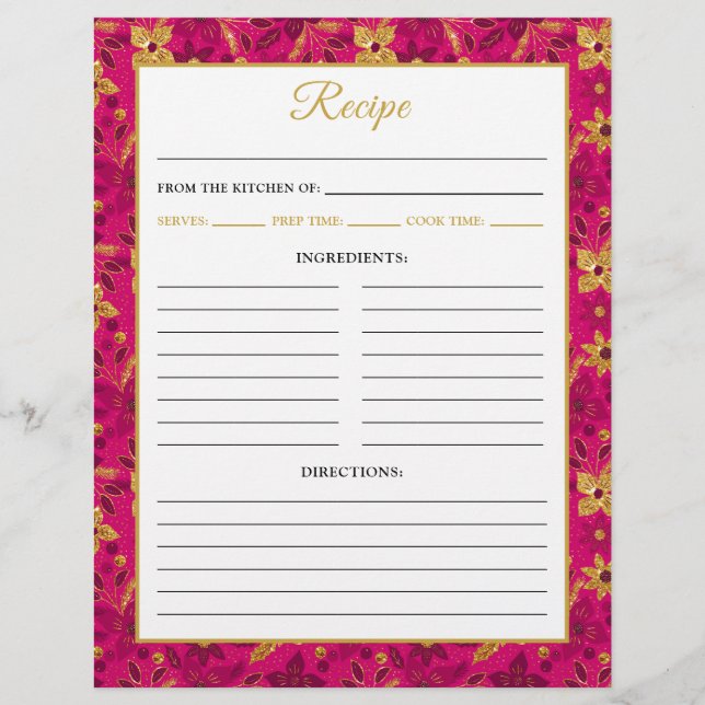 Pink and Gold Poinsettia Flowers Recipe Page (Front)