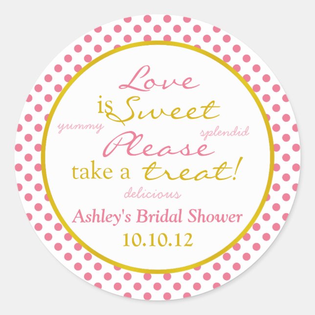 Pink and Gold Polka Dot Candy Buffet Stickers (Front)