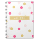 Pink and Gold Polka Dot Monogram Notebook
