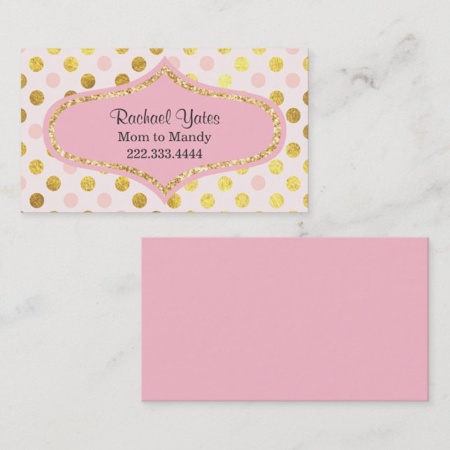 Pink and Gold Polka Dot Mummy PlayDate Calling Card (Front/Back)