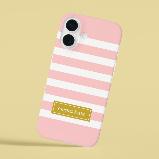 Pink and Gold Preppy Stripes Monogram Case-Mate iPhone Case (Creator Uploaded)
