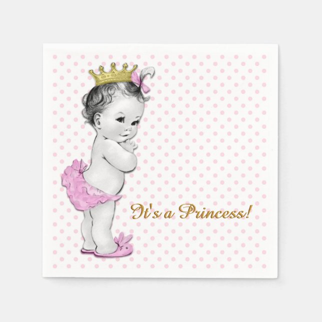 Pink and Gold Princess Baby Shower Napkin (Front)