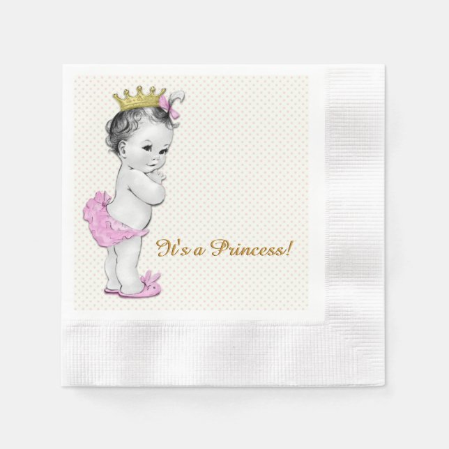 Pink and Gold Princess Baby Shower Napkin (Front)