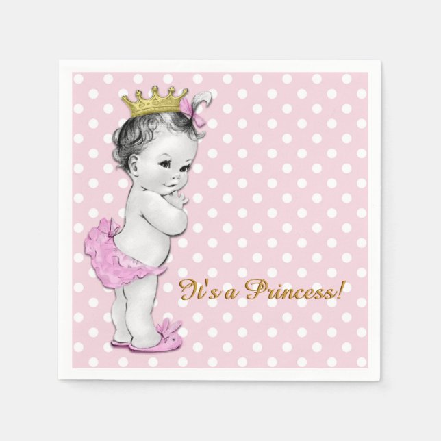 Pink and Gold Princess Baby Shower Napkin (Front)