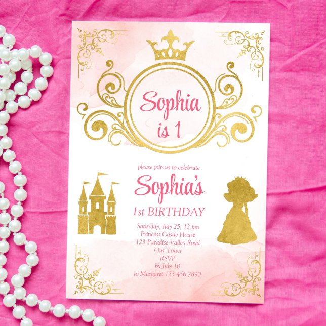 Pink and gold princess birthday invitation (Creator Uploaded)