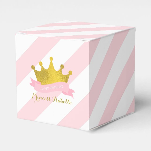 Pink and Gold Princess Birthday Party Favour Box (Front Side)