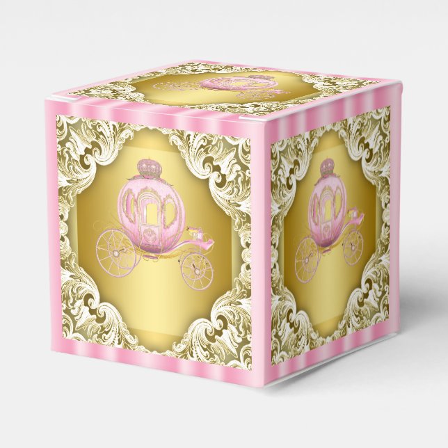 Pink and Gold Princess Carriage Favour Box (Front Side)