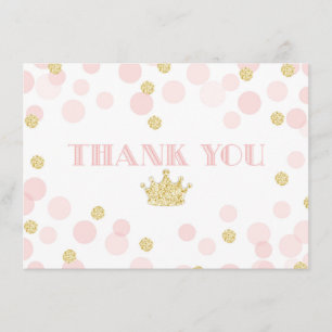 Pink and Gold Princess Confetti Thank You Card
