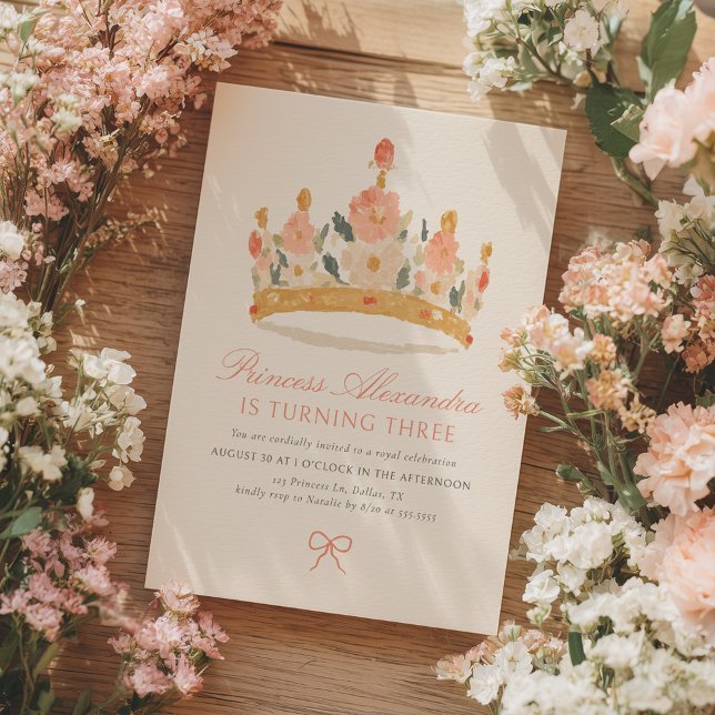 Pink and Gold Princess Crown Fairytale Birthday Invitation (Creator Uploaded)