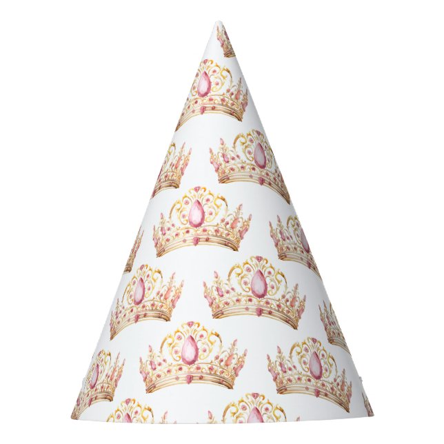 Pink and Gold Princess Crown Girl Birthday Party Party Hat (Front)