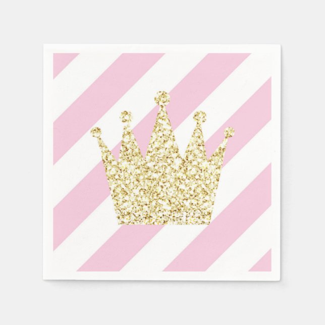 Pink and Gold Princess Crown Napkins (Front)