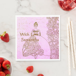 Pink and Gold Princess Fairytale Birthday Napkin