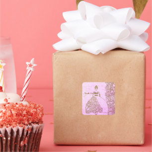 Pink and Gold Princess Fairytale Birthday Square Sticker